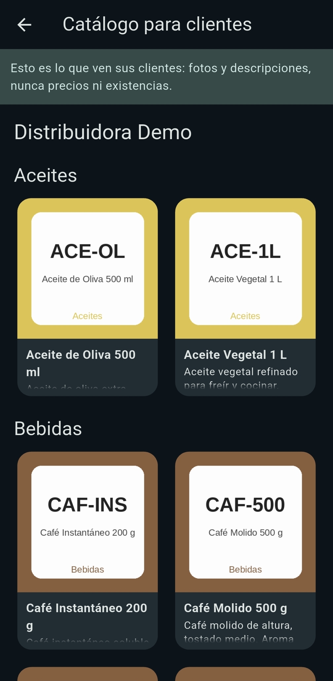 Catálogo de productos en un teléfono