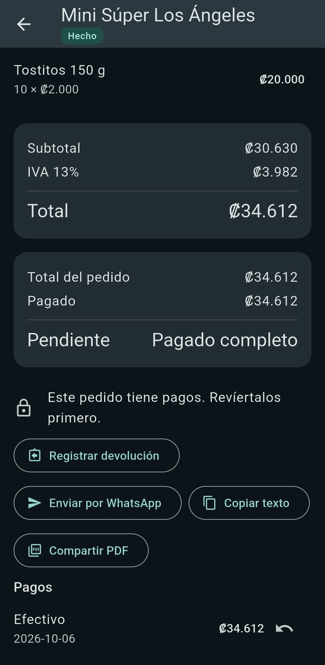 Registro de cobros y saldos de clientes